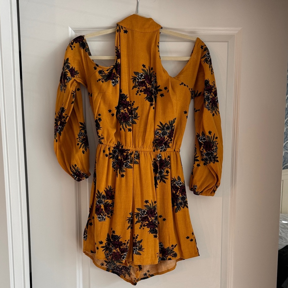 Floral Mustard Cut Out Sleeve Romper
